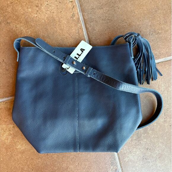 M.I.L.A. Navy Joanie Blue Pebbled Leather Crossbody Bag NWT - Has Interior Mark - Picture 12 of 12